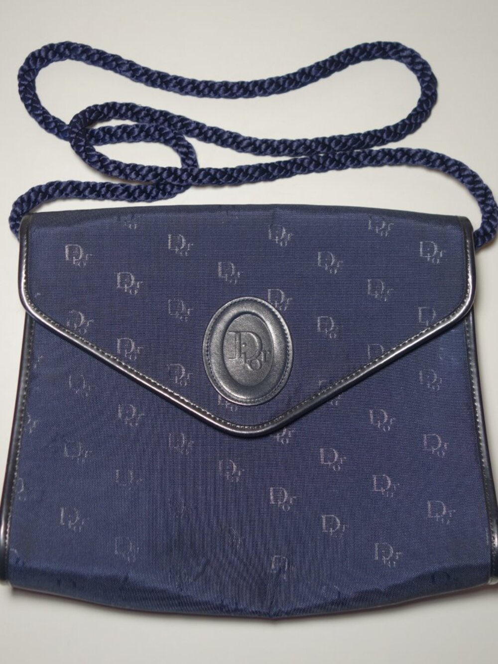 Vtg 1980's Christian Dior Navy Blue Envelope Shoulder Pocketbook Bag, Sz Small